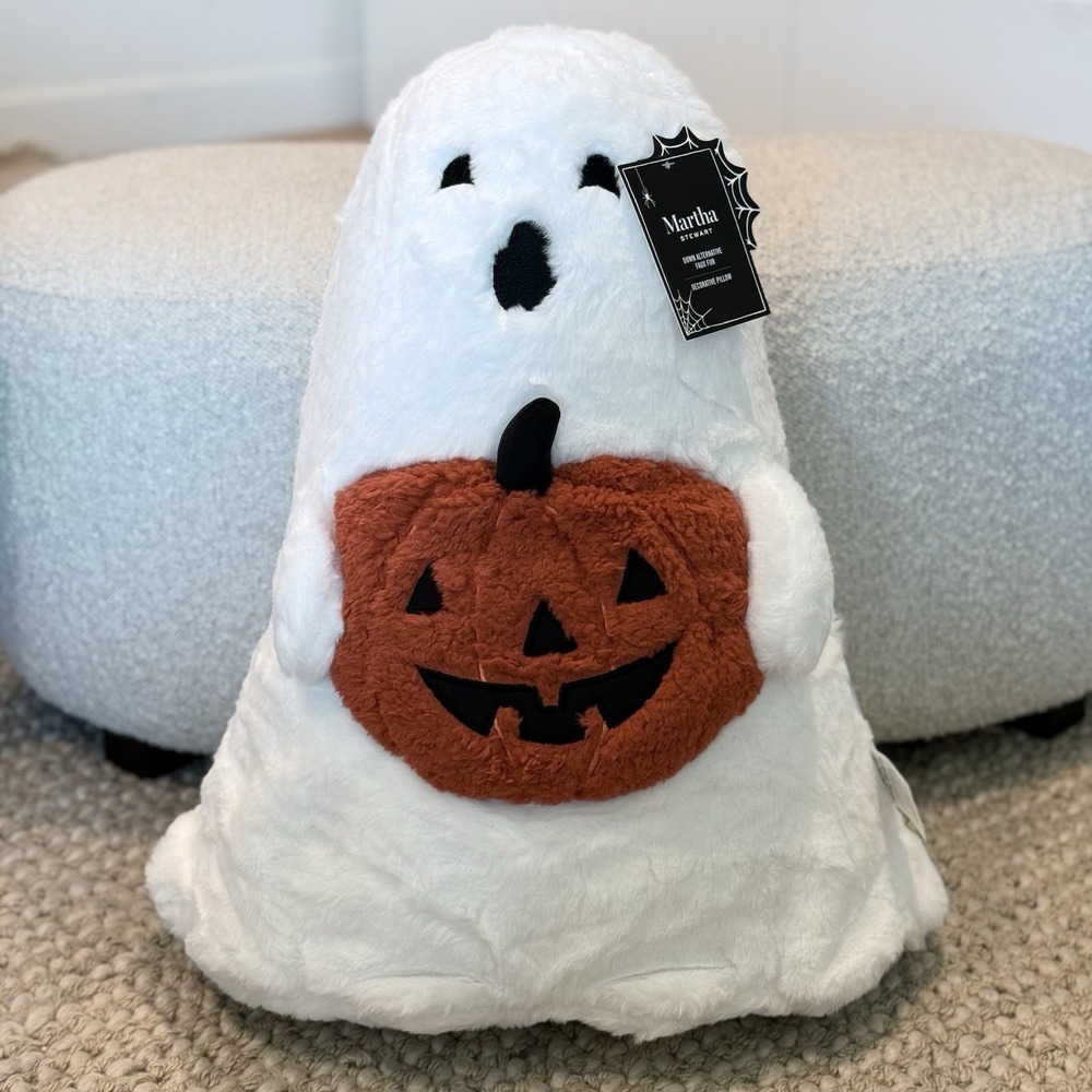 Martha Stewart Halloween Ghost Pumpkin Plush Pillow Super Soft 18" x 20" NWT